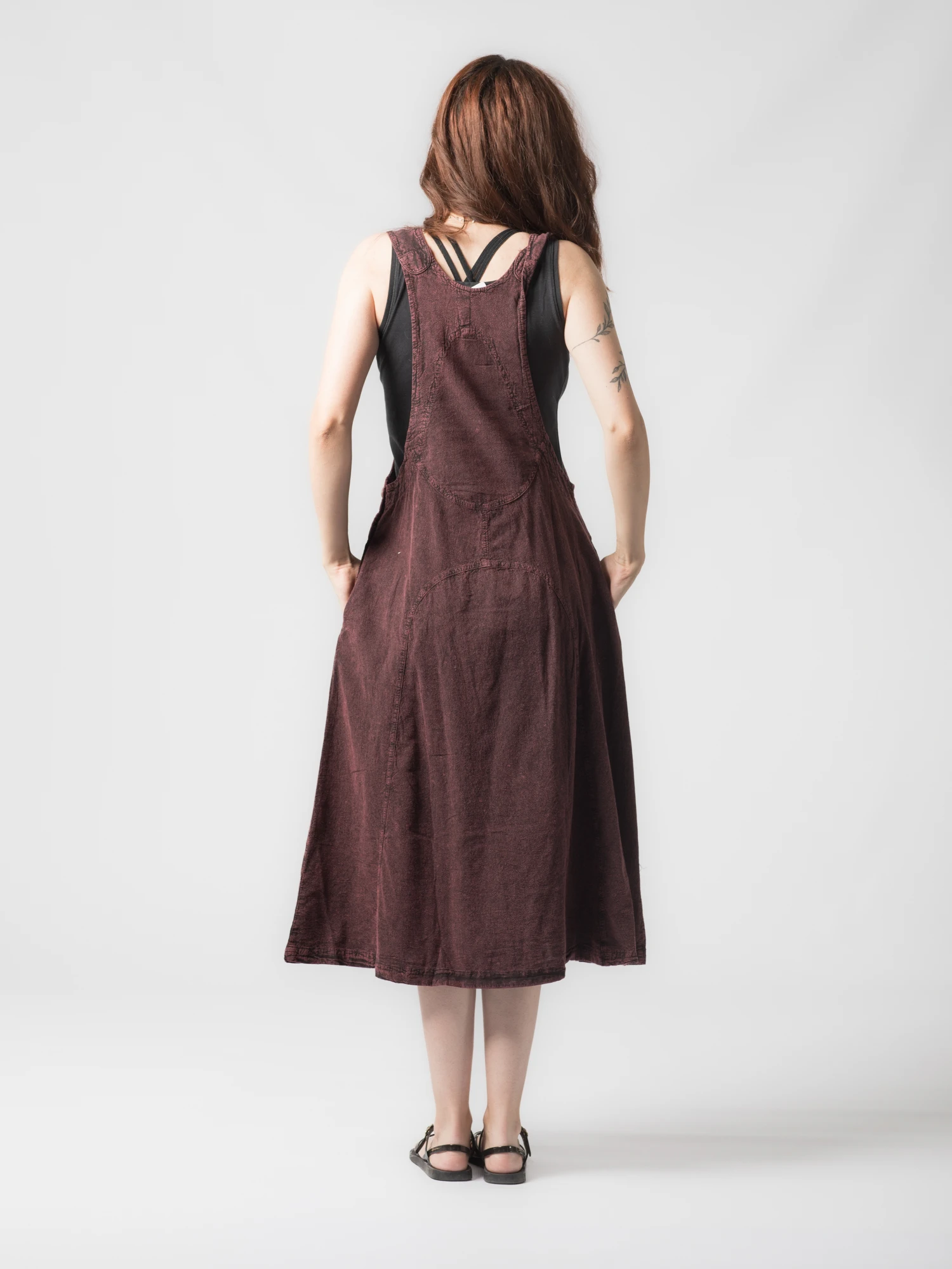 Rochie sarafan din bumbac jeans style - Visiniu [5]