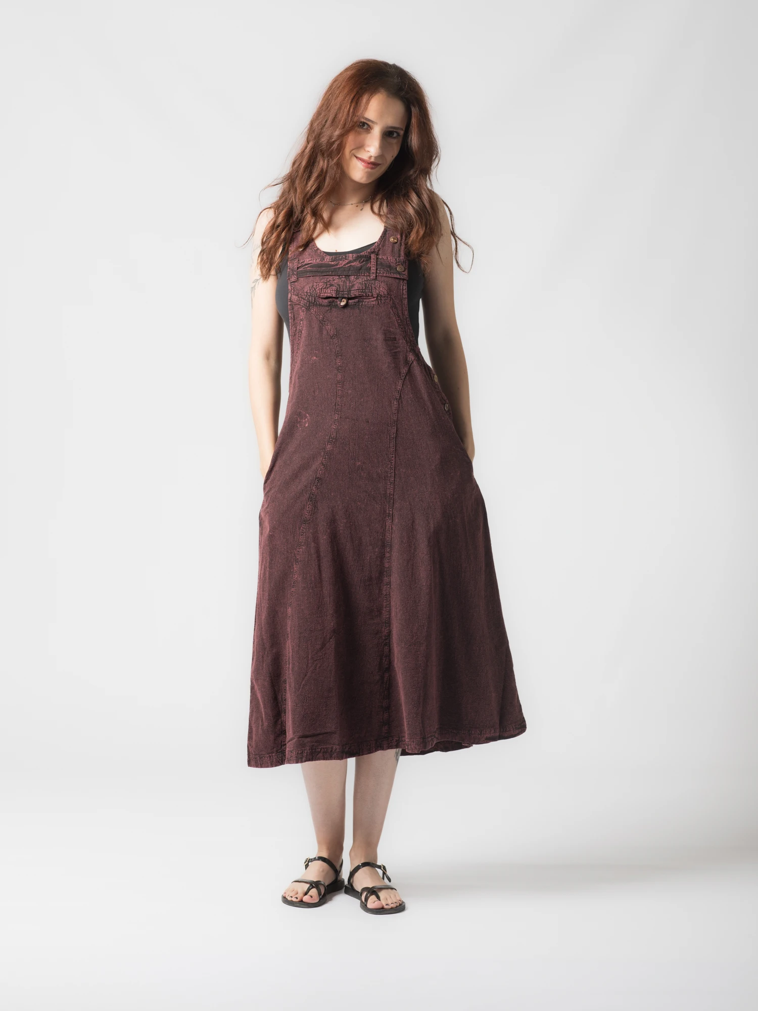 Rochie sarafan din bumbac jeans style - Visiniu [6]