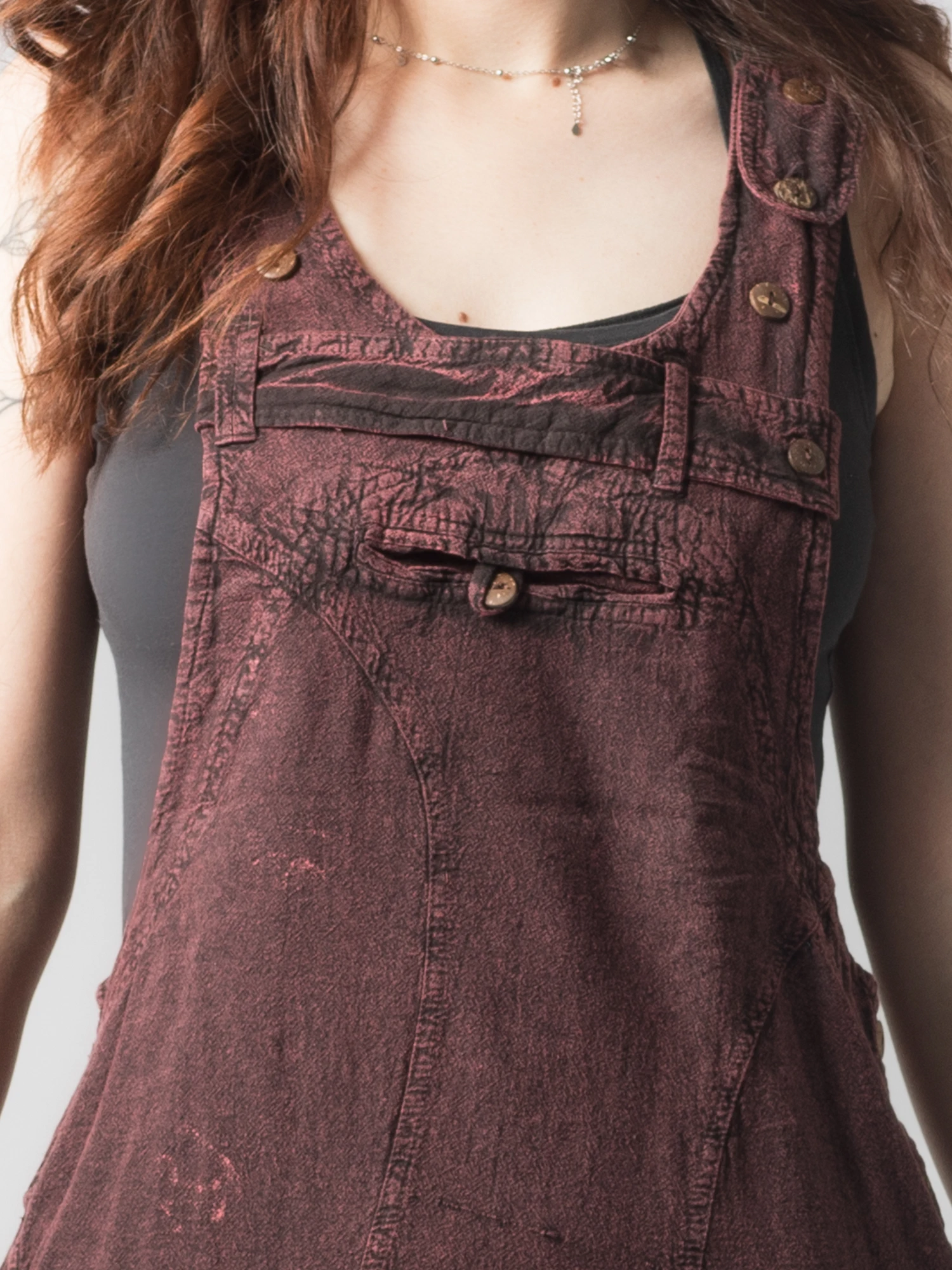 Rochie sarafan din bumbac jeans style - Visiniu [3]