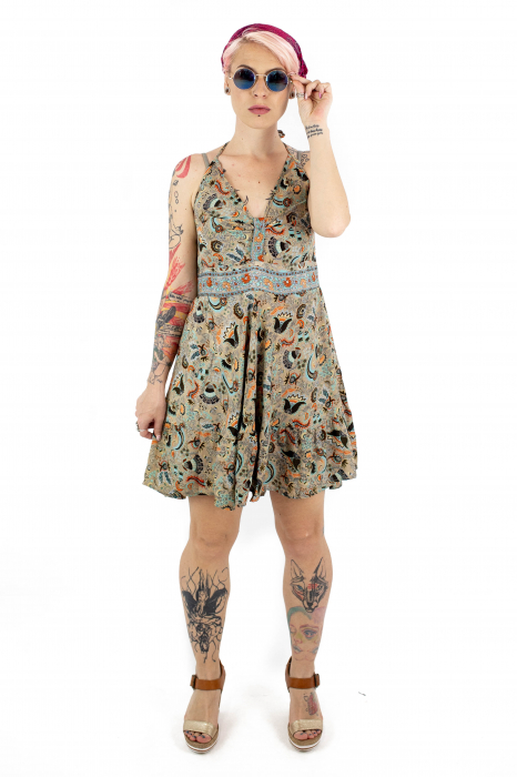 Rochie scurta cu imprimeu si elastic la spate - Bej - M-19 [2]