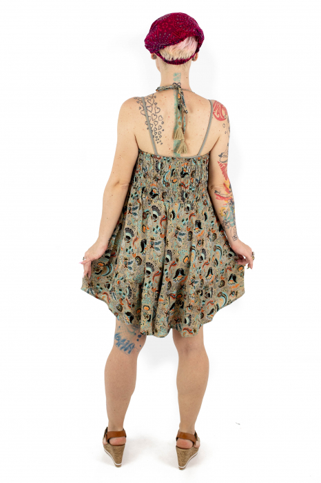 Rochie scurta cu imprimeu si elastic la spate - Bej - M-19 [4]