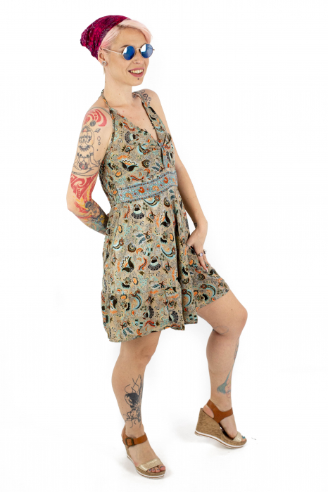 Rochie scurta cu imprimeu si elastic la spate - Bej - M-19 [3]