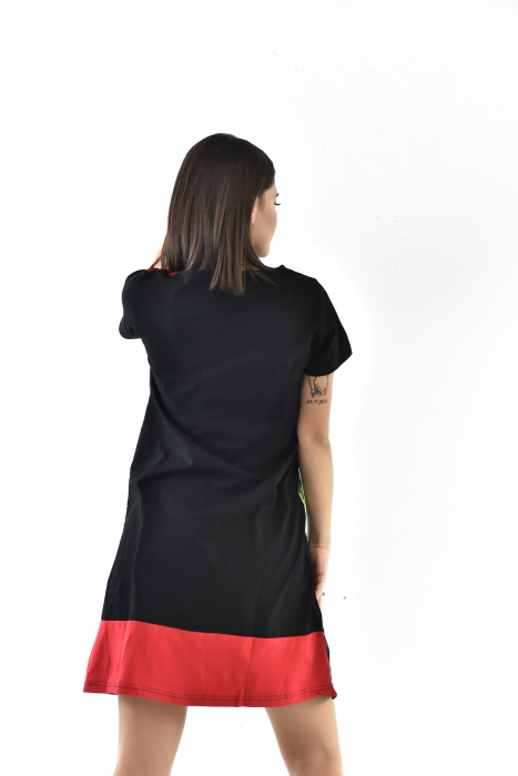 Rochie scurta din bumbac cu print divers - Negru cu Albastru [9]