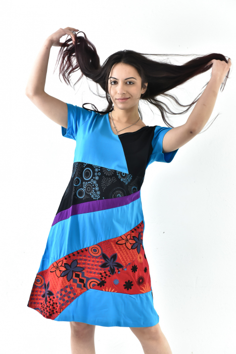 Rochie scurta din bumbac cu print divers - Rosu cu Negru [8]