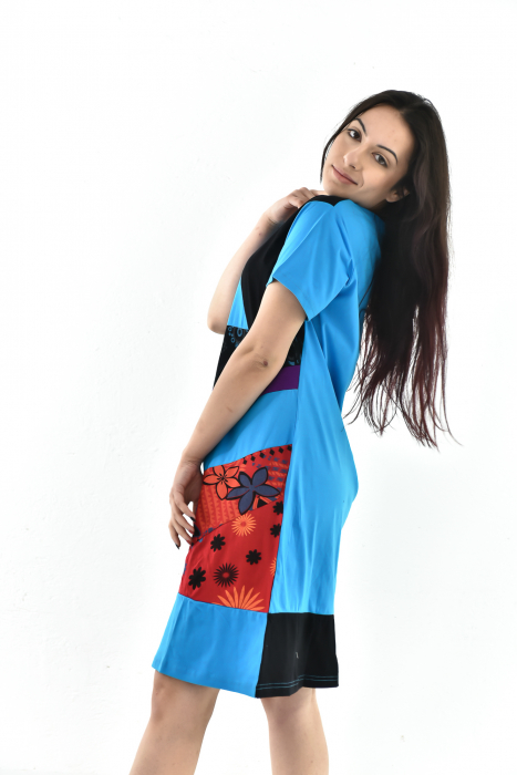 Rochie scurta din bumbac cu print divers - Rosu cu Negru [9]