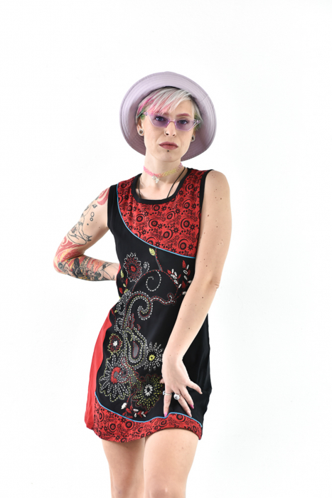 Rochie scurta din bumbac cu print fara maneci - Model surpriza [3]