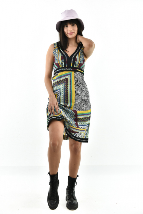 Rochie scurta din bumbac cu print fara maneci - Model surpriza [17]