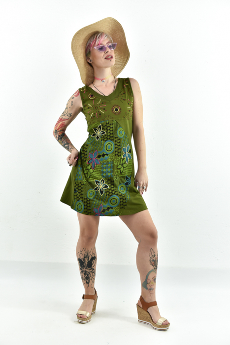 Rochie scurta din bumbac cu print fara maneci - Model surpriza [11]