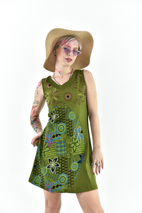 Rochie scurta din bumbac cu print fara maneci - Model surpriza [2]