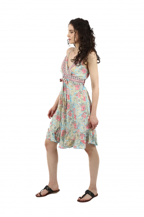 Rochie scurta din material fluid cu fir auriu si decolteu in V - Model 1 [2]