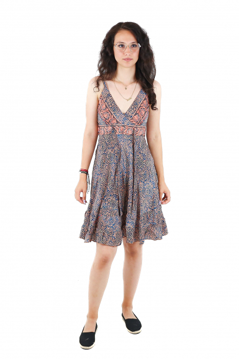 Rochie scurta din material fluid cu fir auriu si decolteu in V - Model 6 [2]