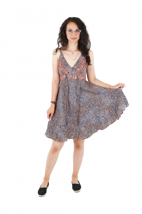 Rochie scurta din material fluid cu fir auriu si decolteu in V - Model 6 [3]