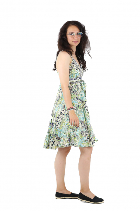 Rochie scurta din material fluid cu fir auriu si decolteu in V - Model 7 [3]