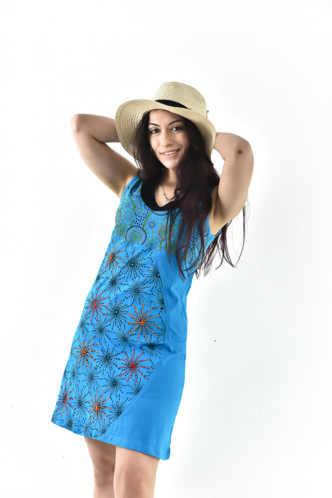Rochie scurta fara maneci cu print abstract - Albastru [2]
