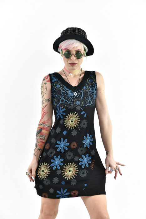 Rochie scurta fara maneci cu print floral - Rosu [7]