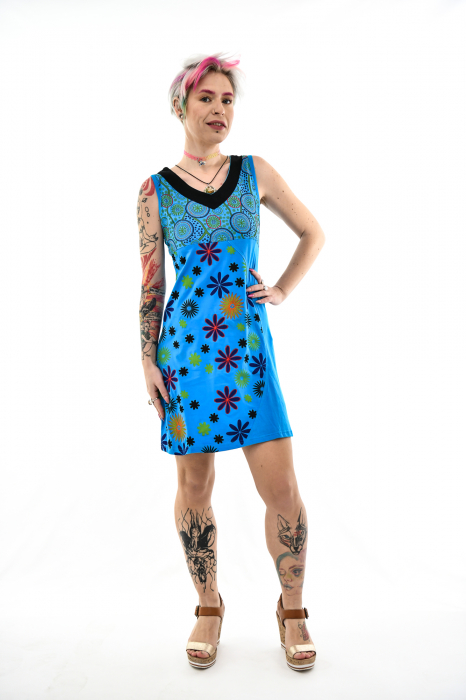 Rochie scurta fara maneci cu print floral - Rosu [2]