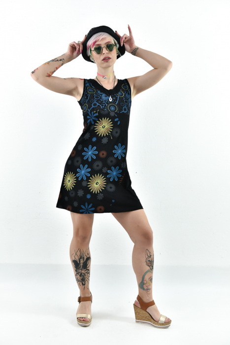 Rochie scurta fara maneci cu print floral - Rosu [2]