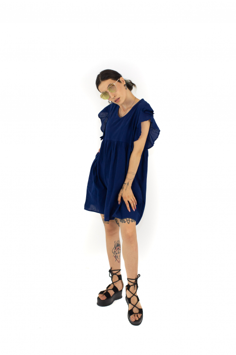 Rochie scurta fara maneci cu volanase - Mustar [4]