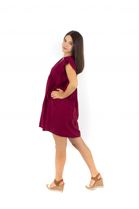 Rochie scurta fara maneci cu volanase - Mustar [3]