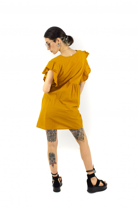 Rochie scurta fara maneci cu volanase - Mustar [4]