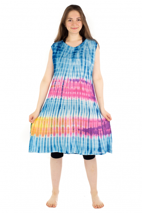 Rochie Tie-Dye din rayon - Albastra [4]