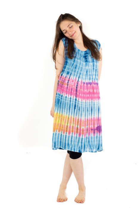 Rochie Tie-Dye din rayon - Albastra [3]