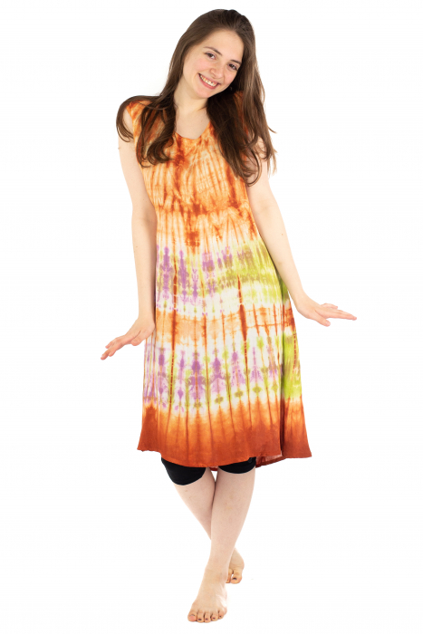 Rochie Tie-Dye din rayon - Portocalie [5]