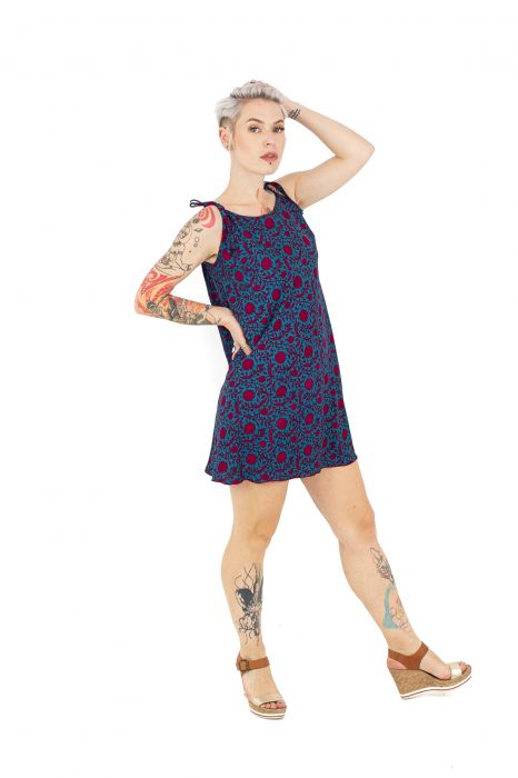 Rochie vaporoasa cu bretele - Turcoaz - M17 [3]