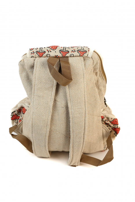 Rucsac mare din bumbac cu fermoar si caspse - print Mushroom [3]