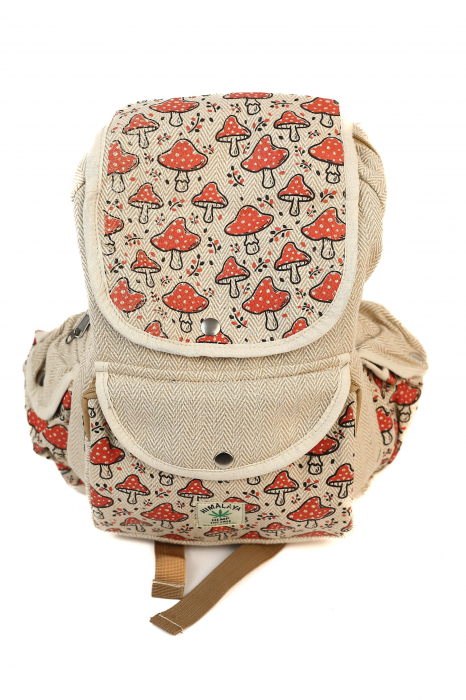Rucsac mare din bumbac cu fermoar si caspse - print Mushroom [2]