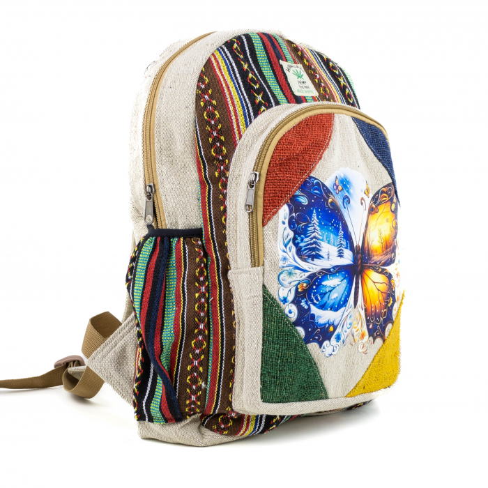 Rucsac mare din canepa si bumbac cu print artistic - Fluture - 2 Seasons [3]