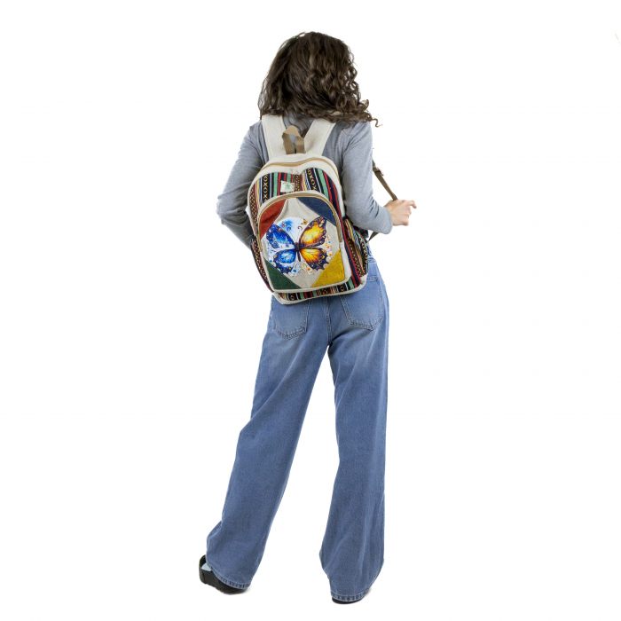 Rucsac mare din canepa si bumbac cu print artistic - Fluture - 2 Seasons [2]