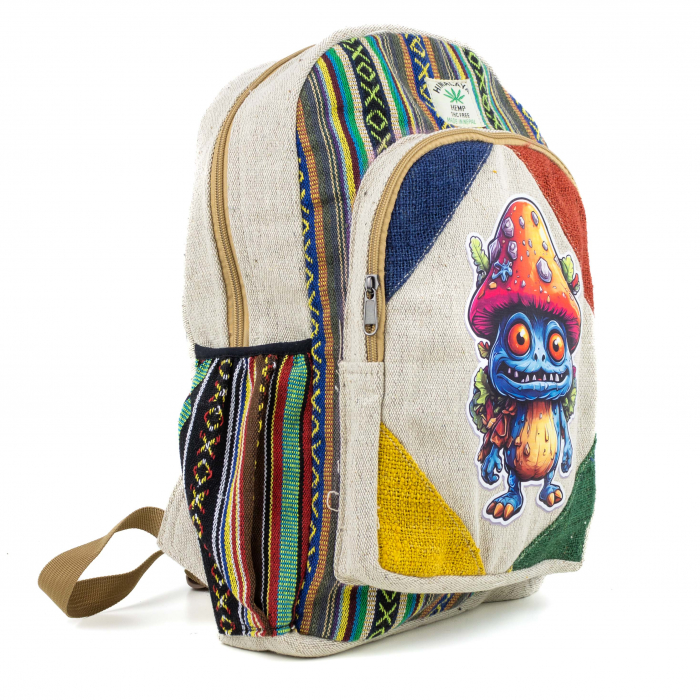 Rucsac mare din canepa si bumbac cu print artistic - Angry Mushroom [4]