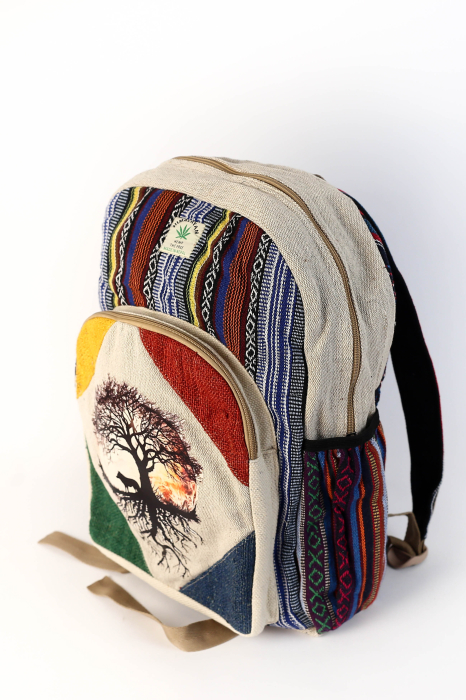 Rucsac mare din canepa si bumbac cu print artistic - Armonie si protectie [2]