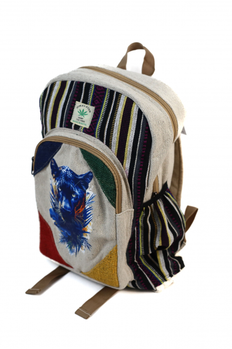 Rucsac mare din canepa si bumbac cu print artistic - Black Panther [2]