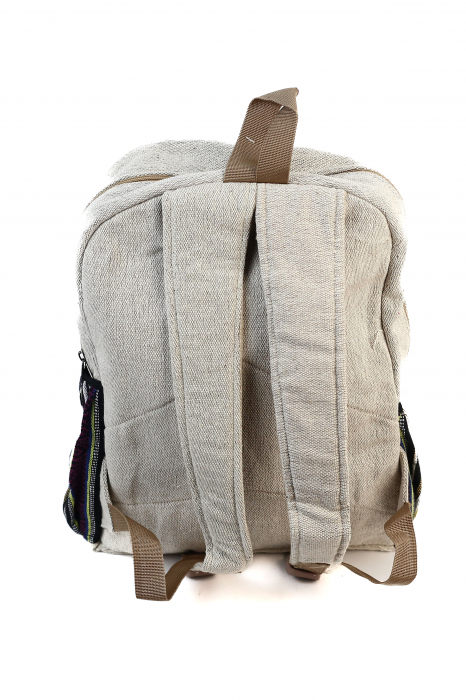 Rucsac mare din canepa si bumbac cu print artistic - Ciuperci Fermecate si Fluturi [3]