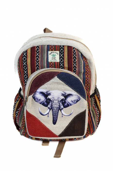 Rucsac mare din canepa si bumbac cu print artistic - Elefant Magestic [3]