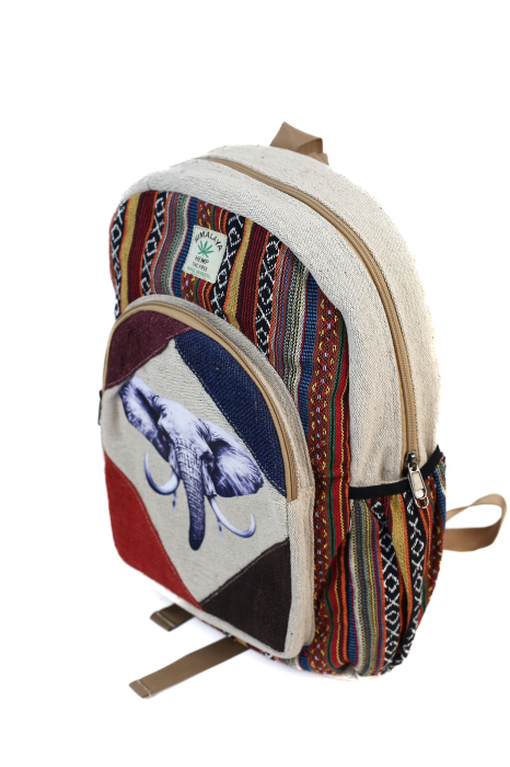 Rucsac mare din canepa si bumbac cu print artistic - Elefant Magestic [4]