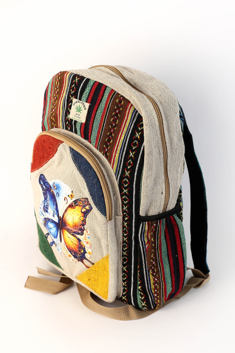 Rucsac mare din canepa si bumbac cu print artistic - Fluture - 2 Seasons [2]