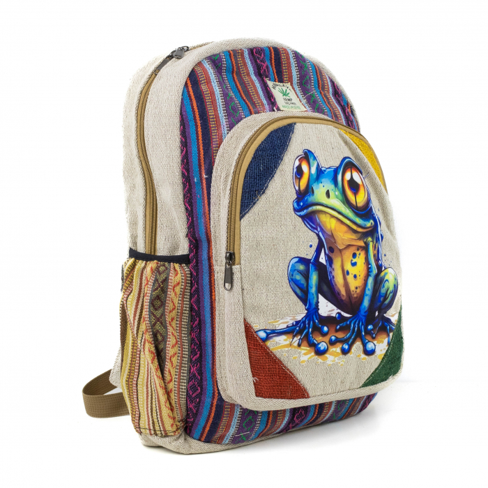 Rucsac mare din canepa si bumbac cu print artistic - Frog [3]