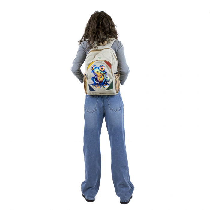 Rucsac mare din canepa si bumbac cu print artistic - Frog [2]
