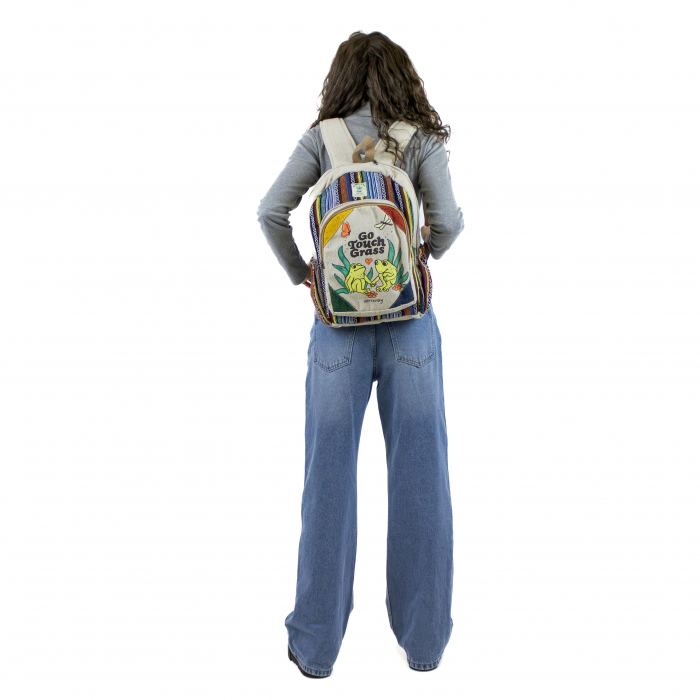 Rucsac mare din canepa si bumbac cu print artistic - Go Touch Grass (Seriously) [2]