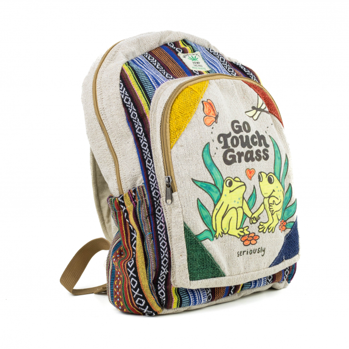 Rucsac mare din canepa si bumbac cu print artistic - Go Touch Grass (Seriously) [3]