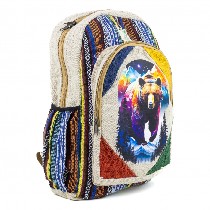 Rucsac mare din canepa si bumbac cu print artistic - Grizzly [3]