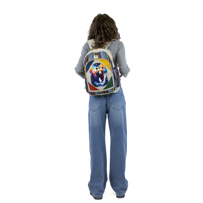 Rucsac mare din canepa si bumbac cu print artistic - Grizzly [2]
