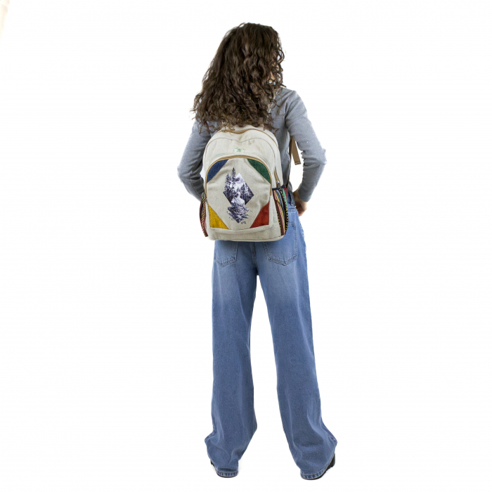 Rucsac mare din canepa si bumbac cu print artistic - Inner peace [2]