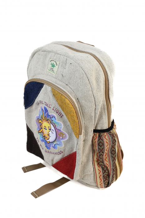 Rucsac mare din canepa si bumbac cu print artistic - Lumina din Intuneric [2]