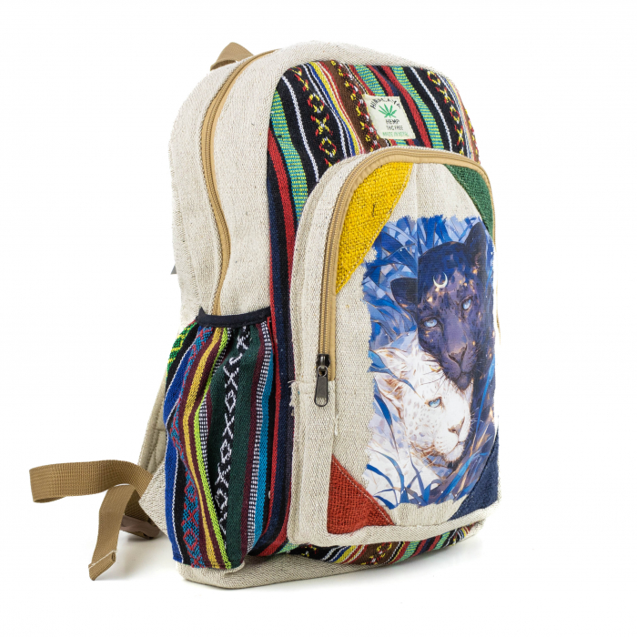 Rucsac mare din canepa si bumbac cu print artistic - Luna the Black Panther [3]