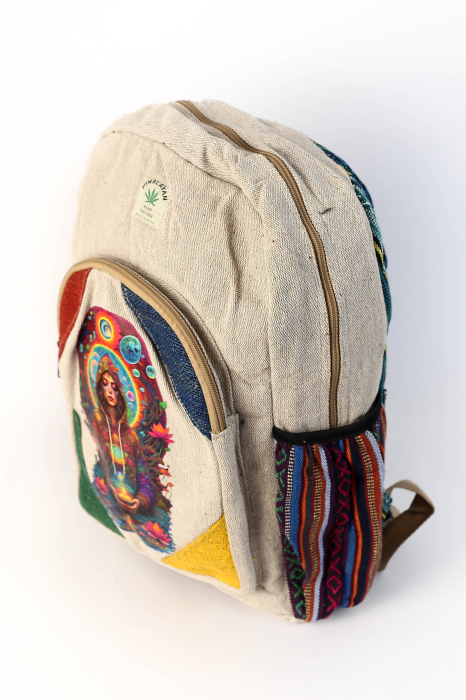 Rucsac mare din canepa si bumbac cu print artistic - Meditatie si armonie [2]