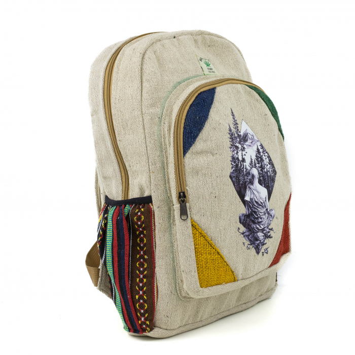 Rucsac mare din canepa si bumbac cu print artistic - Inner peace [3]